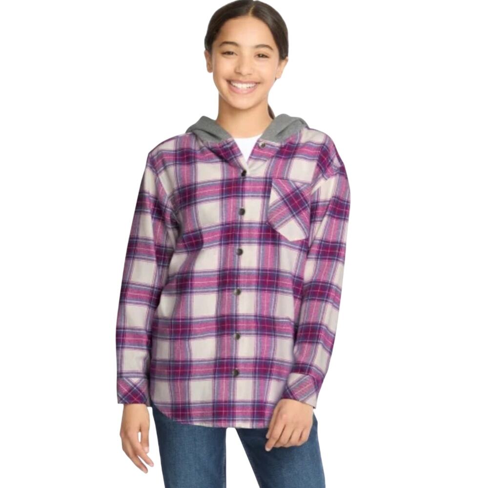 Quicksilver and Roxy Youth Flannel Purple Hoodie Size L (14/16)